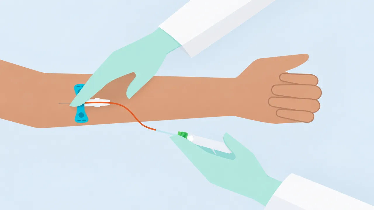 BD medical device animation showing gloved hands demonstrating a blood collection set